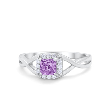 Solitaire Infinity Shank Ring Princess Cut Simulated Lavender CZ 925 Sterling Silver